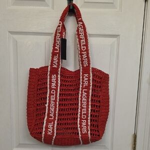 Karl Lagerfeld Red Woven Tote Bag‎
